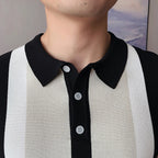 Estilo britânico verão moda cor combinando manga curta camisa polo dos homens de alta qualidade malha magro ajuste lapela botão t camisa superior