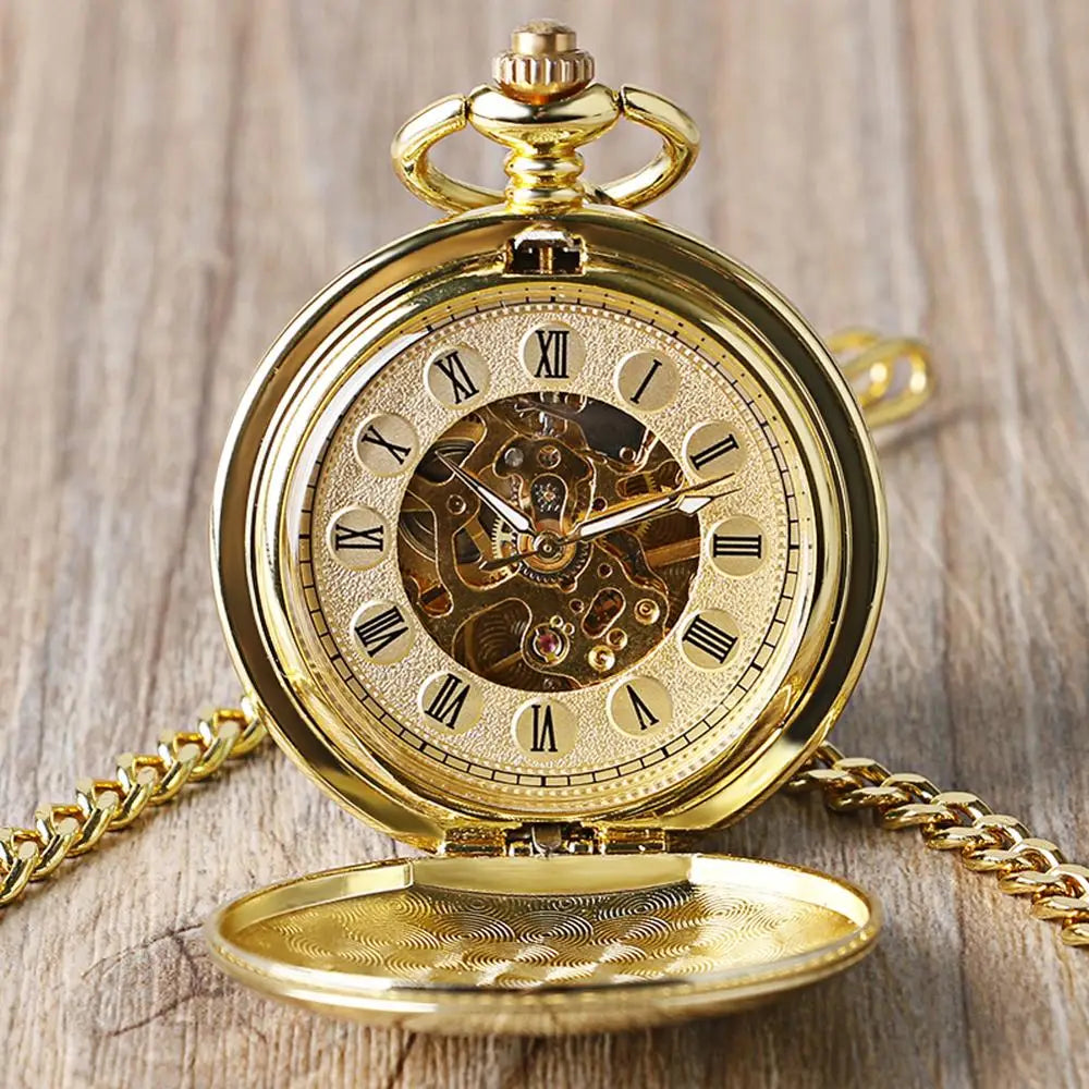 Top luxo suave numerais romanos relógio de bolso mecânico do vintage steampunk mão enrolamento relógio masculino fob com corrente gancho