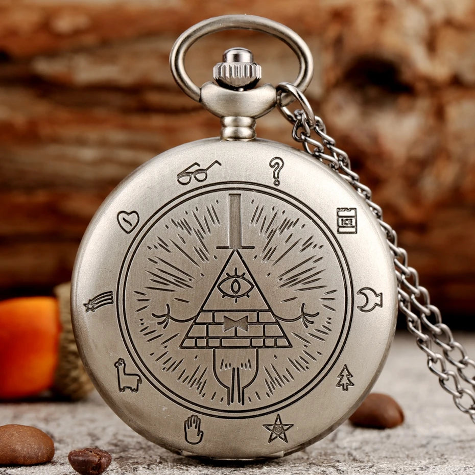 Olho da providência cidade estranha triângulo diabo relógio de bolso de quartzo gravidade bill cipher queda tempo gem colar pingente relógio presentes