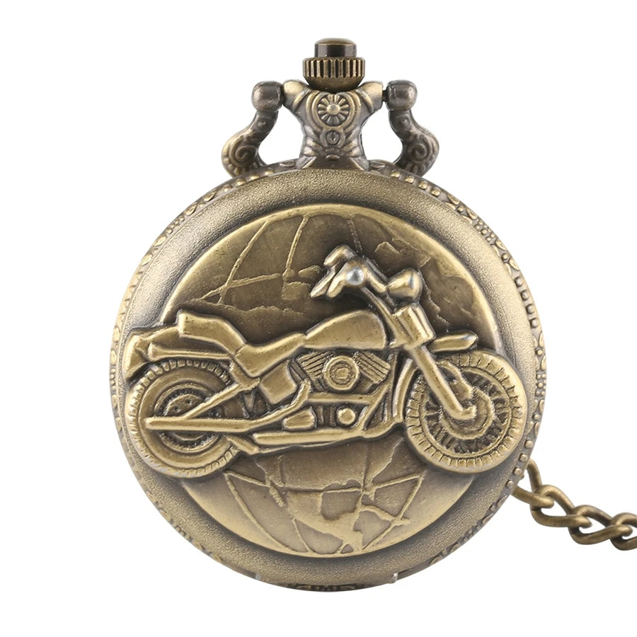 Prata motocicleta luminosa led flash moto design moda relógio de bolso de quartzo esculpida corrente relógio fob presente para homens