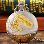Relógio de bolso completo Hunter Quartz Gold Fish Fob, relógio pendente, corrente áspera 30cm, presentes de luxo para homens
