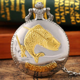 Relógio de bolso completo Hunter Quartz Gold Fish Fob, relógio pendente, corrente áspera 30cm, presentes de luxo para homens