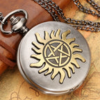 Relógio de bolso de quartzo retrô para homens e mulheres, estrela de cinco pontas, sol, flor, colar pingente, suéter corrente, presentes FOB