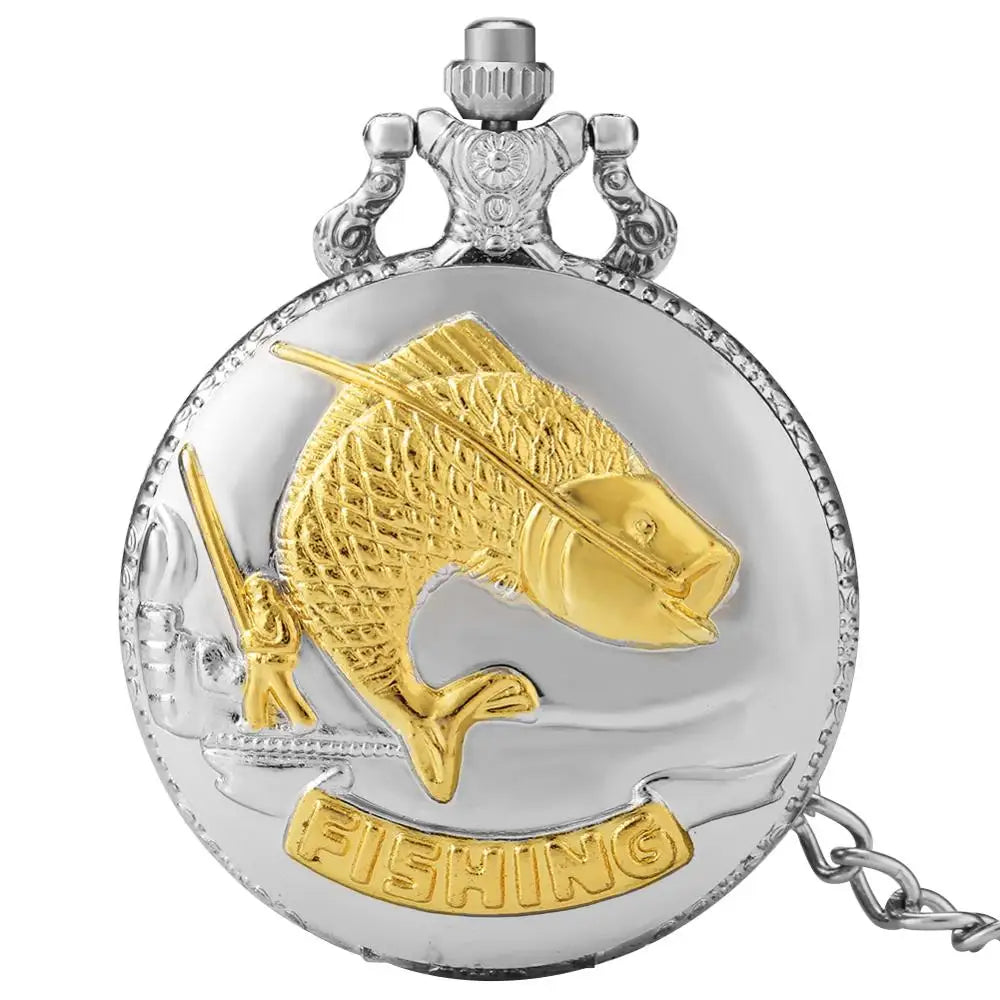 Relógio de bolso completo Hunter Quartz Gold Fish Fob, relógio pendente, corrente áspera 30cm, presentes de luxo para homens