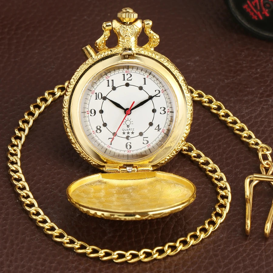 Top luxo ouro luminoso led relógio de bolso quartzo trem locomotiva motor steampunk quartzo fob luz relógio presentes para homens