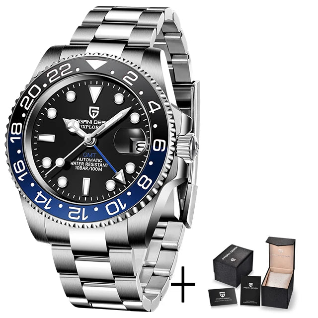 Pagani design 40mm luxo masculino relógio de pulso mecânico aço inoxidável gmt marca superior vidro safira relógios masculinos reloj hombre
