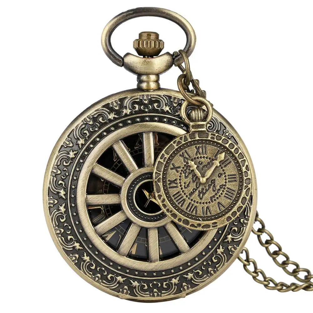 Vintage antigo cobre steampunk bronze oco engrenagem relógio de bolso de quartzo colar pingente corrente relógio masculino feminino com acessório