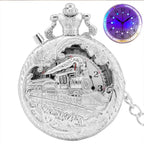 Top luxo ouro luminoso led relógio de bolso quartzo trem locomotiva motor steampunk quartzo fob luz relógio presentes para homens