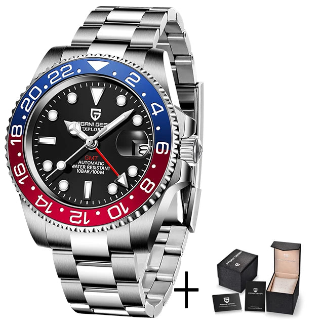 Pagani design 40mm luxo masculino relógio de pulso mecânico aço inoxidável gmt marca superior vidro safira relógios masculinos reloj hombre