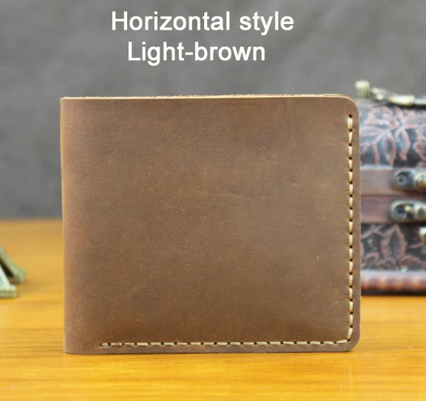 Feito à mão do vintage cavalo louco couro genuíno dos homens carteira bolsa de couro curto cartão carteira para masculino clipes de dinheiro saco de dinheiro