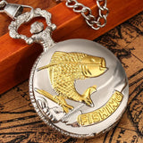 Relógio de bolso completo Hunter Quartz Gold Fish Fob, relógio pendente, corrente áspera 30cm, presentes de luxo para homens