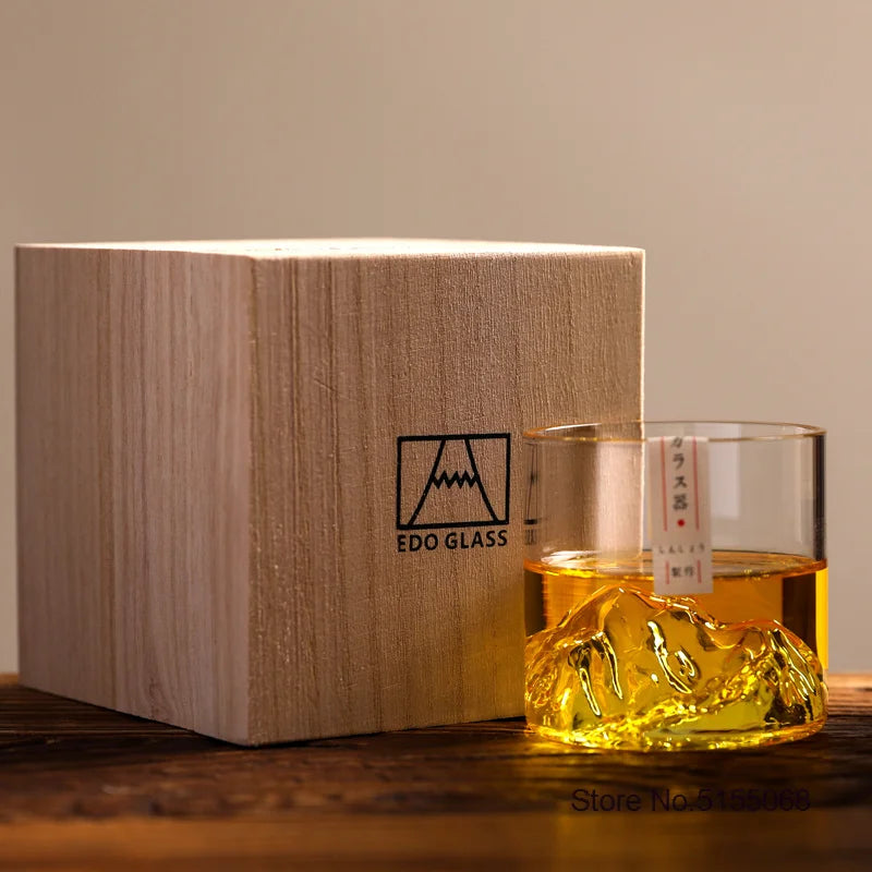 Japão 3d montanha uísque vidro glaciar antigo uísque rock copos uísque-vidro caixa de presente de madeira copo de vodka copo de vinho