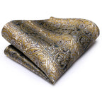 Gravata amarela marrom Paisley para homens, clipe de seda masculino, gravata de luxo, conjunto de abotoaduras, presente de casamento formal