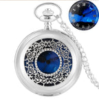 Exquise estrelado azul dial pingente bronze oco caso relógio de bolso de quartzo numerais romanos retro relógios lembrança presente para homens