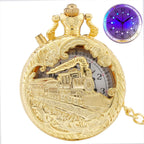 Nova luz led luminosa numerais árabes exibir trem de bronze locomotiva motor relógio de bolso de quartzo retro punk relógio de corrente de bolso