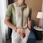 Estilo britânico verão moda cor combinando manga curta camisa polo dos homens de alta qualidade malha magro ajuste lapela botão t camisa superior