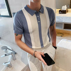 Estilo britânico verão moda cor combinando manga curta camisa polo dos homens de alta qualidade malha magro ajuste lapela botão t camisa superior