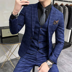 (Jaquetas + calças + colete) luxo masculino noivo casamento smoking moda xadrez ternos de negócios de alta qualidade casual terno de negócios três peças