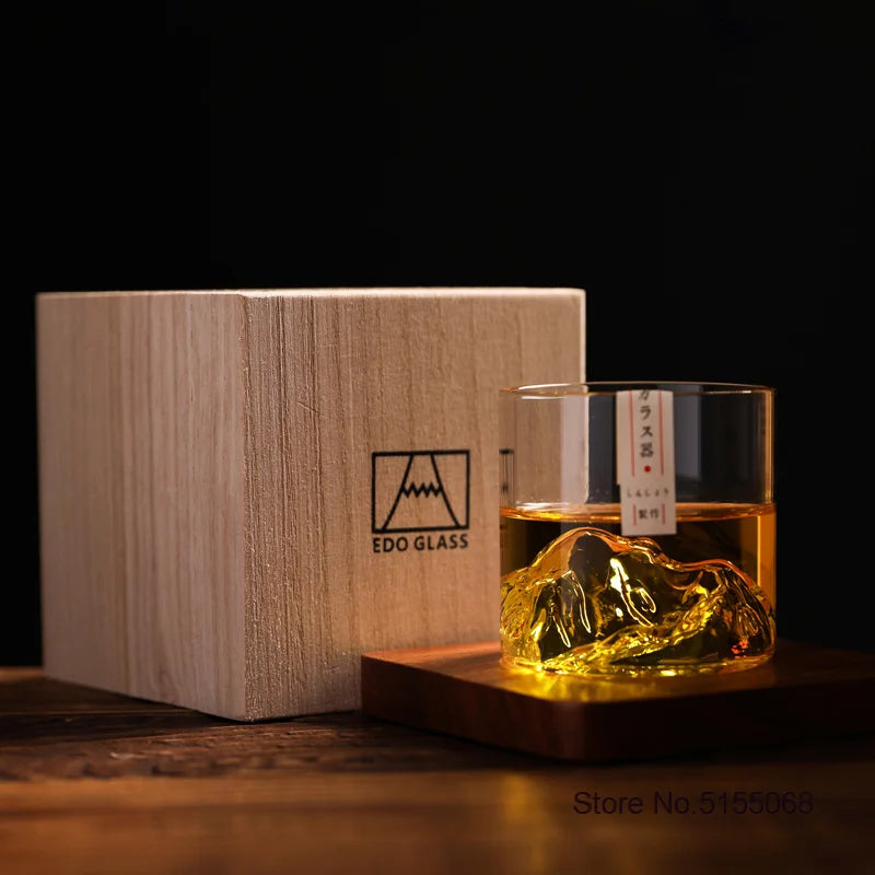 Japão 3d montanha uísque vidro glaciar antigo uísque rock copos uísque-vidro caixa de presente de madeira copo de vodka copo de vinho