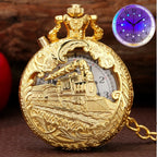 Top luxo ouro luminoso led relógio de bolso quartzo trem locomotiva motor steampunk quartzo fob luz relógio presentes para homens