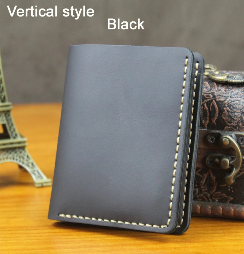 Feito à mão do vintage cavalo louco couro genuíno dos homens carteira bolsa de couro curto cartão carteira para masculino clipes de dinheiro saco de dinheiro