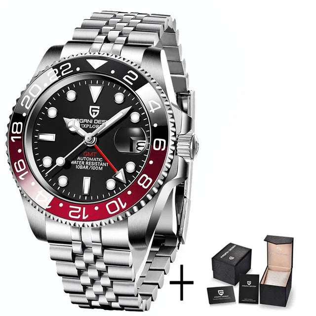 Pagani design 40mm luxo masculino relógio de pulso mecânico aço inoxidável gmt marca superior vidro safira relógios masculinos reloj hombre