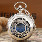 Exquise estrelado azul dial pingente bronze oco caso relógio de bolso de quartzo numerais romanos retro relógios lembrança presente para homens