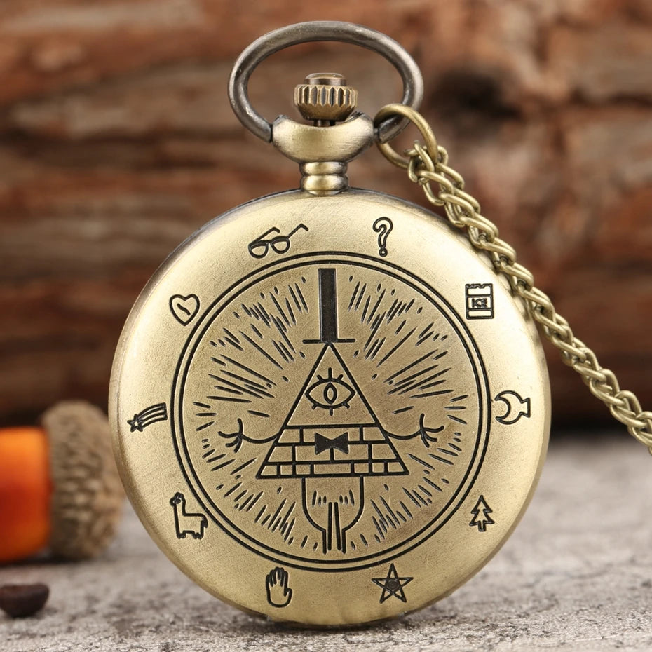 Olho da providência cidade estranha triângulo diabo relógio de bolso de quartzo gravidade bill cipher queda tempo gem colar pingente relógio presentes