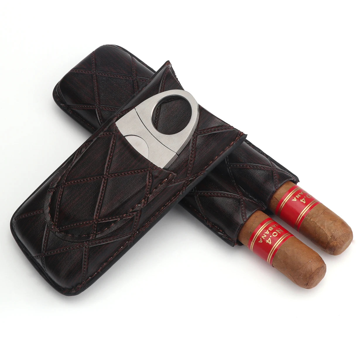 Xifei conjunto de estojo de charuto de couro com 2 espaços, caixa umidificador portátil com cortador de aço inoxidável, acessórios de armazenamento de cigarro para viagem e fumar