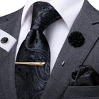 Gravata amarela marrom Paisley para homens, clipe de seda masculino, gravata de luxo, conjunto de abotoaduras, presente de casamento formal