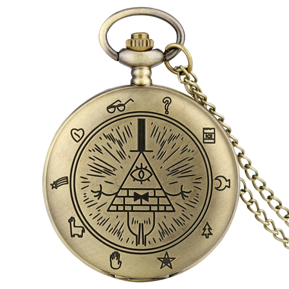 Olho da providência cidade estranha triângulo diabo relógio de bolso de quartzo gravidade bill cipher queda tempo gem colar pingente relógio presentes