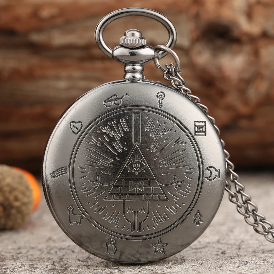 Olho da providência cidade estranha triângulo diabo relógio de bolso de quartzo gravidade bill cipher queda tempo gem colar pingente relógio presentes