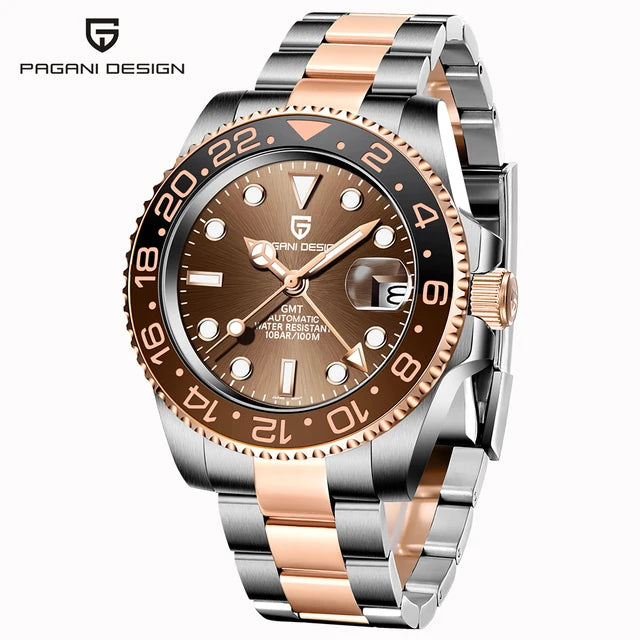 Pagani design 40mm luxo masculino relógio de pulso mecânico aço inoxidável gmt marca superior vidro safira relógios masculinos reloj hombre