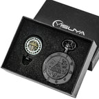 Vintage antigo quartzo gravidade bill cipher queda tempo gem relógio de bolso com caixa de presente conjunto colar pingente jóias para homens