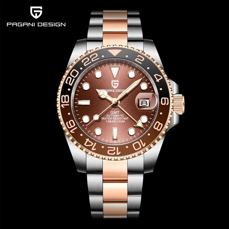 Pagani design 40mm luxo masculino relógio de pulso mecânico aço inoxidável gmt marca superior vidro safira relógios masculinos reloj hombre