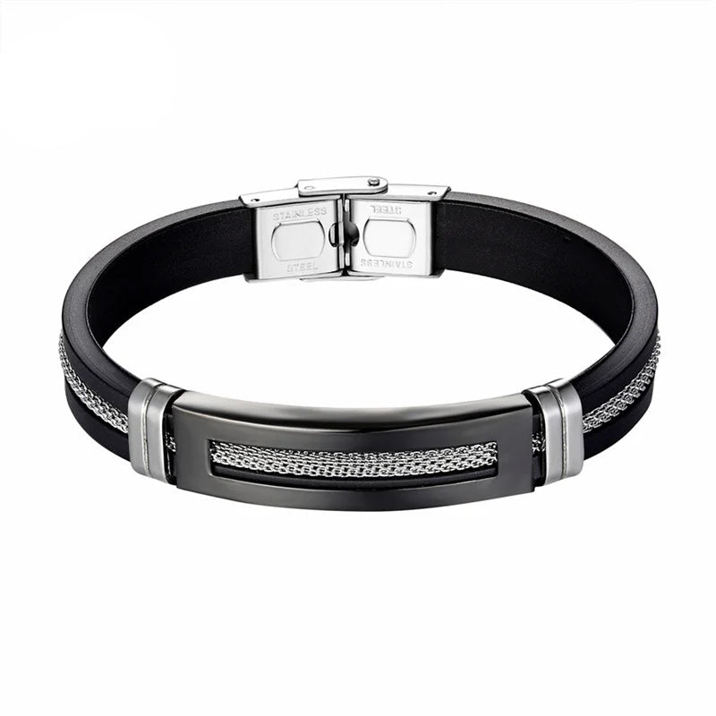puseira masculina de ouro Pulseiras de aço inoxidável manguito para homens mulher pulseira de borracha preta com corrente 17 19 21cm cinto ajustável homem mão jóias presentes masculino frete grátis