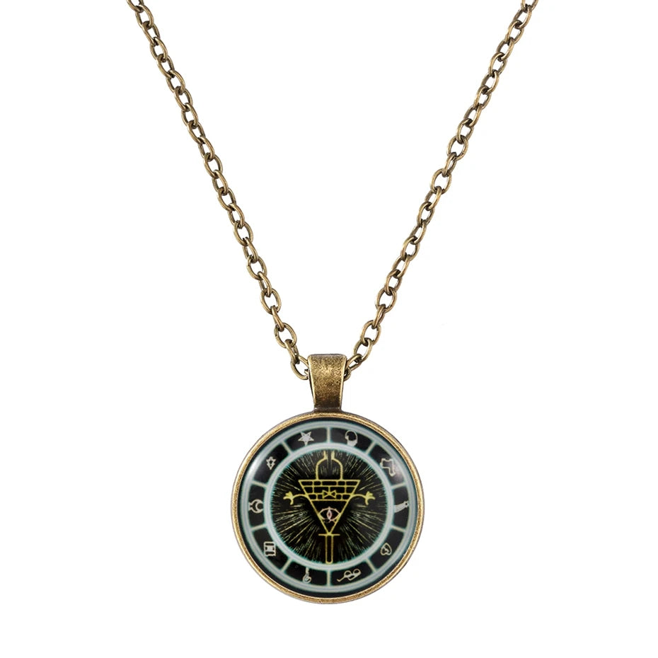 Vintage antigo quartzo gravidade bill cipher queda tempo gem relógio de bolso com caixa de presente conjunto colar pingente jóias para homens