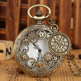 Vintage antigo cobre steampunk bronze oco engrenagem relógio de bolso de quartzo colar pingente corrente relógio masculino feminino com acessório