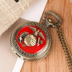 Vintage tema corpo de fuzileiros navais dos estados unidos relógio de bolso de quartzo moda lembrança vermelha pingente colar corrente relógio militar melhores presentes