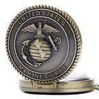 Vintage tema corpo de fuzileiros navais dos estados unidos relógio de bolso de quartzo moda lembrança vermelha pingente colar corrente relógio militar melhores presentes
