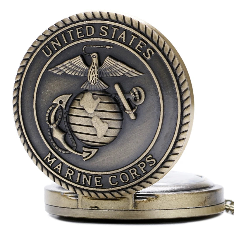 Vintage tema corpo de fuzileiros navais dos estados unidos relógio de bolso de quartzo moda lembrança vermelha pingente colar corrente relógio militar melhores presentes