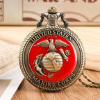 Vintage tema corpo de fuzileiros navais dos estados unidos relógio de bolso de quartzo moda lembrança vermelha pingente colar corrente relógio militar melhores presentes