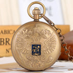 Brasão de armas de águia de duas cabeças emblema nacional russo emblema cobre puro turbilhão relógio de bolso mecânico arte colecionável