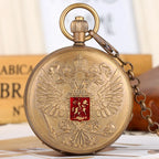 Brasão de armas de águia de duas cabeças emblema nacional russo emblema cobre puro turbilhão relógio de bolso mecânico arte colecionável