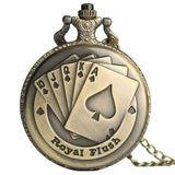 Estilo vintage Bronze Pingente Flush Poker Cartões Padrão Colar Relógio Cadeia Elegante 3D Poker Face Clock Quartz FOB Pocket Watch