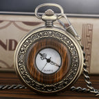 Madeira do vintage caso redondo relógio de bolso de luxo quartzo analógico metade caçador para homens feminino fob relógio de madeira com corrente presente superior ulzzang