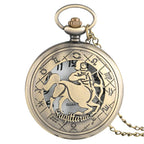 12 constellation astrologia zodíaco retro bolso relógio bronze colar pingente das mulheres dos homens oco flip cover quartzo presentes de natal