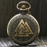 Valknut três intertravamento triângulos nórdico mitologia estilo antigo relógio de bolso caçador completo feminino masculino analógico fob relógio melhor presente