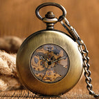 Auto vento relógio de bolso cobre moda bronze pingente suave retro esqueleto unisex automático mecânico elegante presente ação de graças