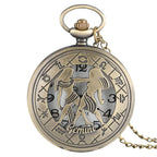 12 constellation astrologia zodíaco retro bolso relógio bronze colar pingente das mulheres dos homens oco flip cover quartzo presentes de natal